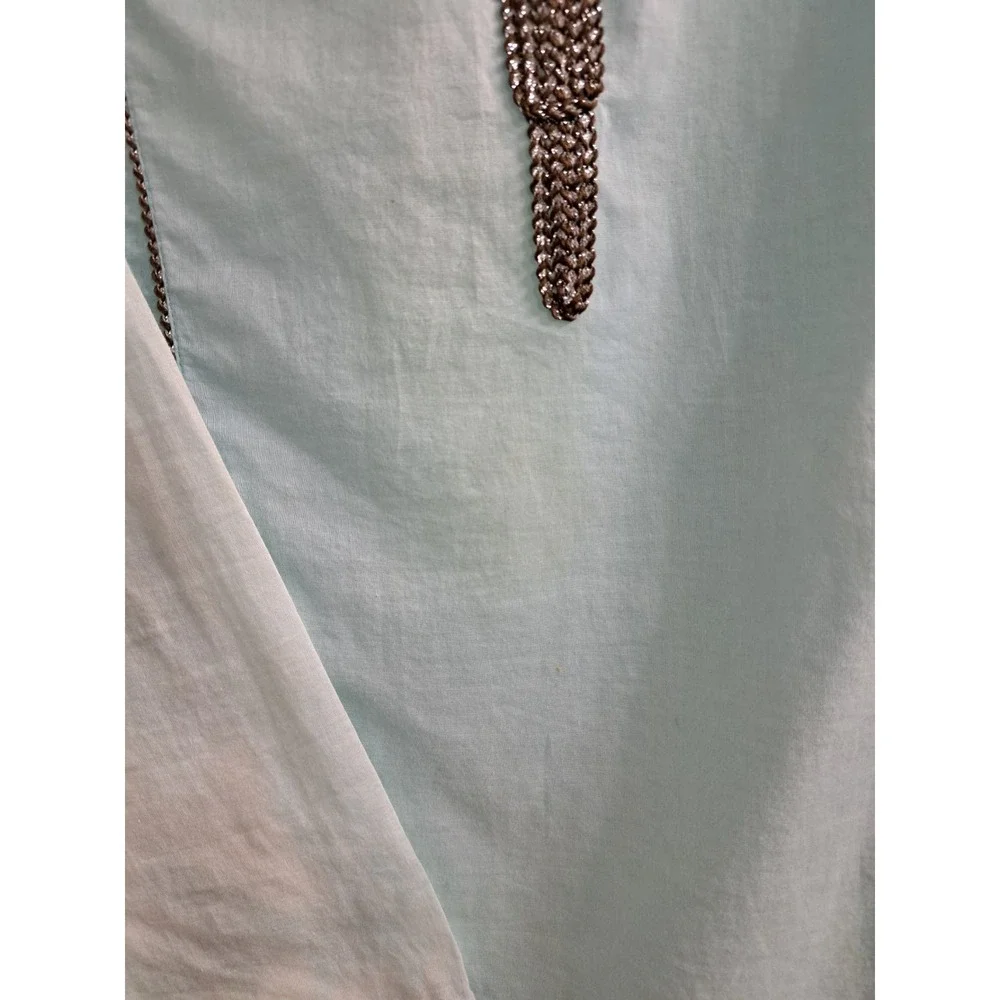Tory Burch Sky Blue Tunic/Shirt w Brown SilverEmbellishments Size 4. 100% Cotton